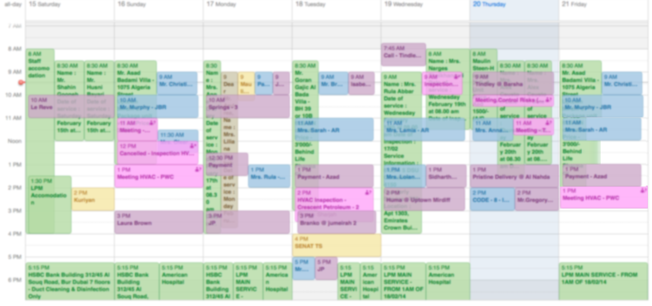 Busy calendar with overlapping meetings