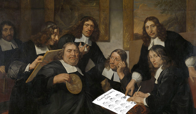 Guild members looking at an annual calendar