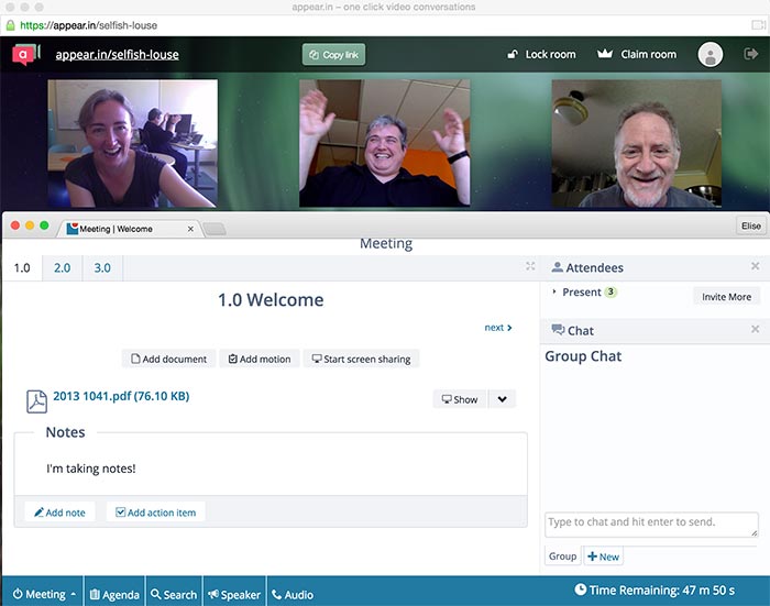 A screenshot from a remote team meeting