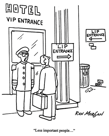 Cartoon - side entrance to the building for Less Important People