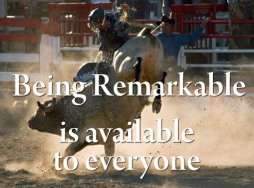 Picture of a bullrider.Caption: Being remarkable is available to everyone